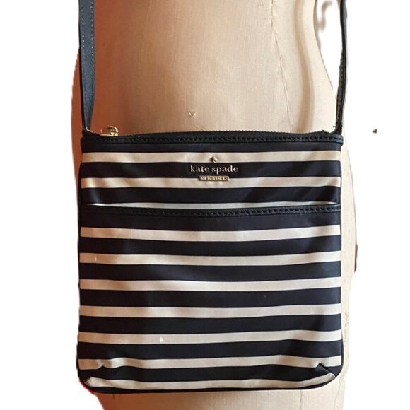 Kate Spade striped black and tan crossbody nylon purse bag - Picture 3 of 16